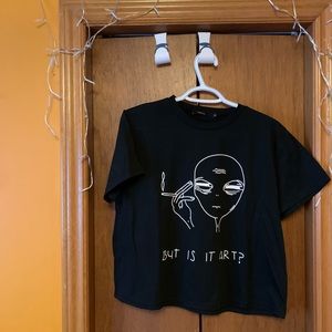 “but is it art?” alien graphic crop tee